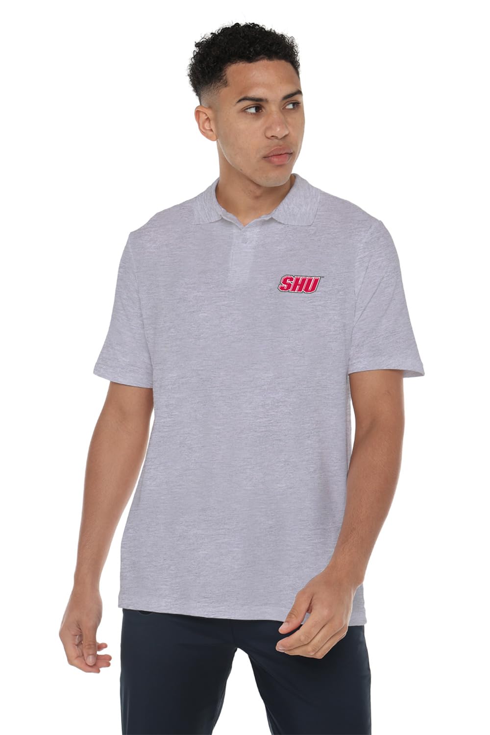 Campus Lab Sacred Heart University Primary Logo Men's Adult 100% Cotton Knit Polo Shirt, Athletic Heather, 3X-Large