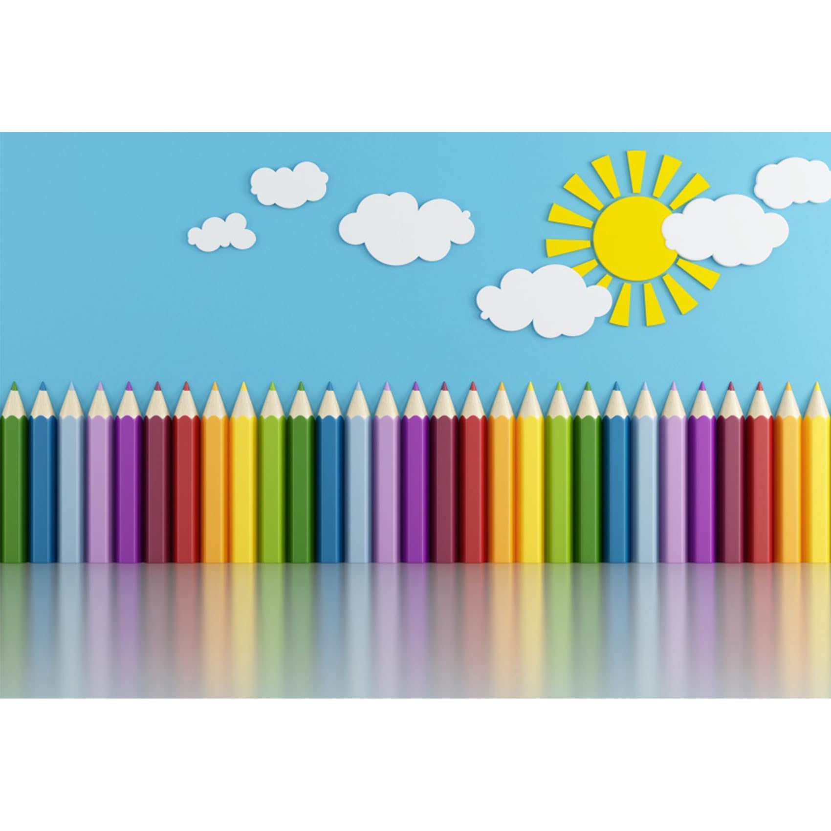Baocicco 7x5ft Vinyl Backdrop Children's Room Interior Decor Photography Background Crayon Sun Clouds Blue Background Kindergarten Activity Children's