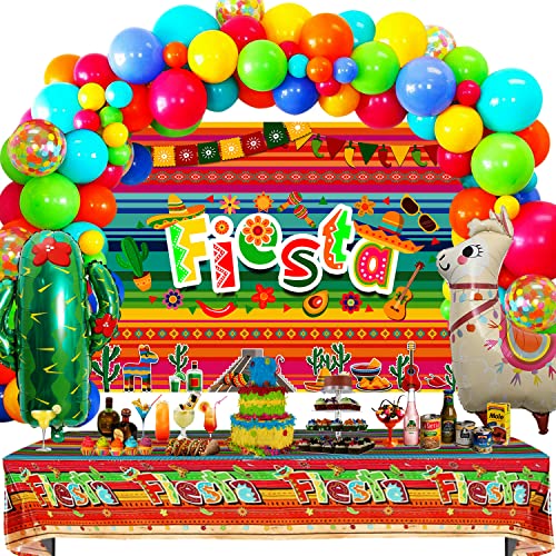 Heidaman Mexican Party Decorations, Cinco De Mayo Decorations ,Fiesta Birthday Party Decorations,Include Mexican Themed Backdrop Balloons Fiesta Taco Tablecloth Alpaca Cactus Foil Balloons #TOP6