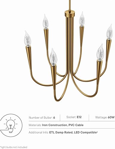 Miniatura 7 de Modway Penrose - Candelabro de 6 luces en latón satinado, marrón, 25 x 25 x 72 pulgadas