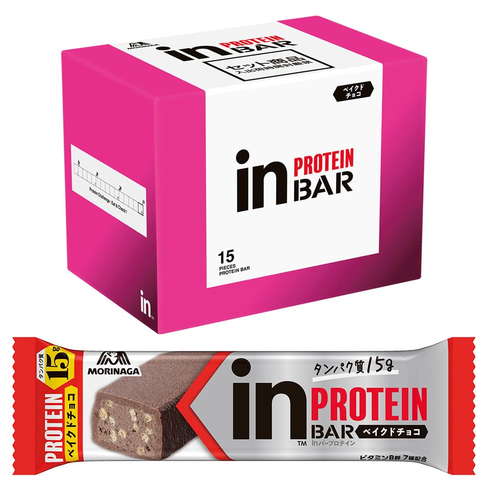 (Amazon.co.jp Exclusive) In Bar Protein Baked Chocolate (15 Bottles x 1 Box), Protein Bar, Protein Chocolate Bar, Non-Melting by Hands, Moist Baked Chocolate Type, High Protein 0.5 oz (15 g), E-Rutin