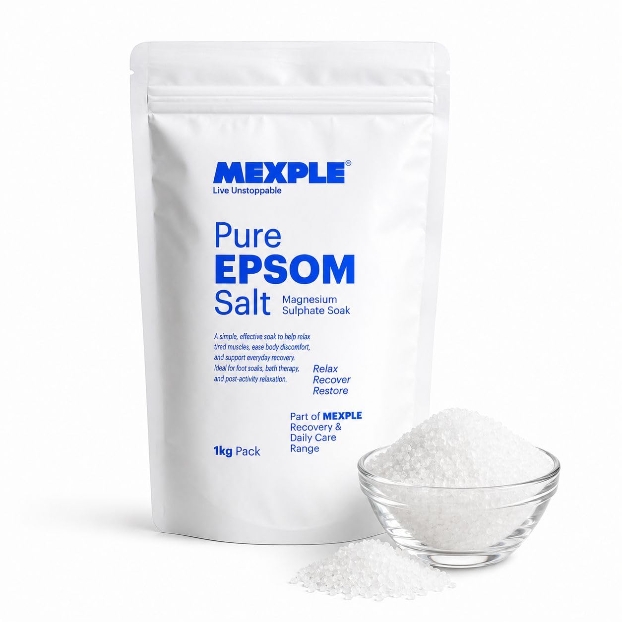 MEXPLE Epsom Bath Salt Crystals - 1KG | for Bath Soak Relaxing | for Tub Foot Soak Body Soak Bath Salts | for Spa Home Use Magnesium Sulfate Crystals Easy Dissolve-image-8
