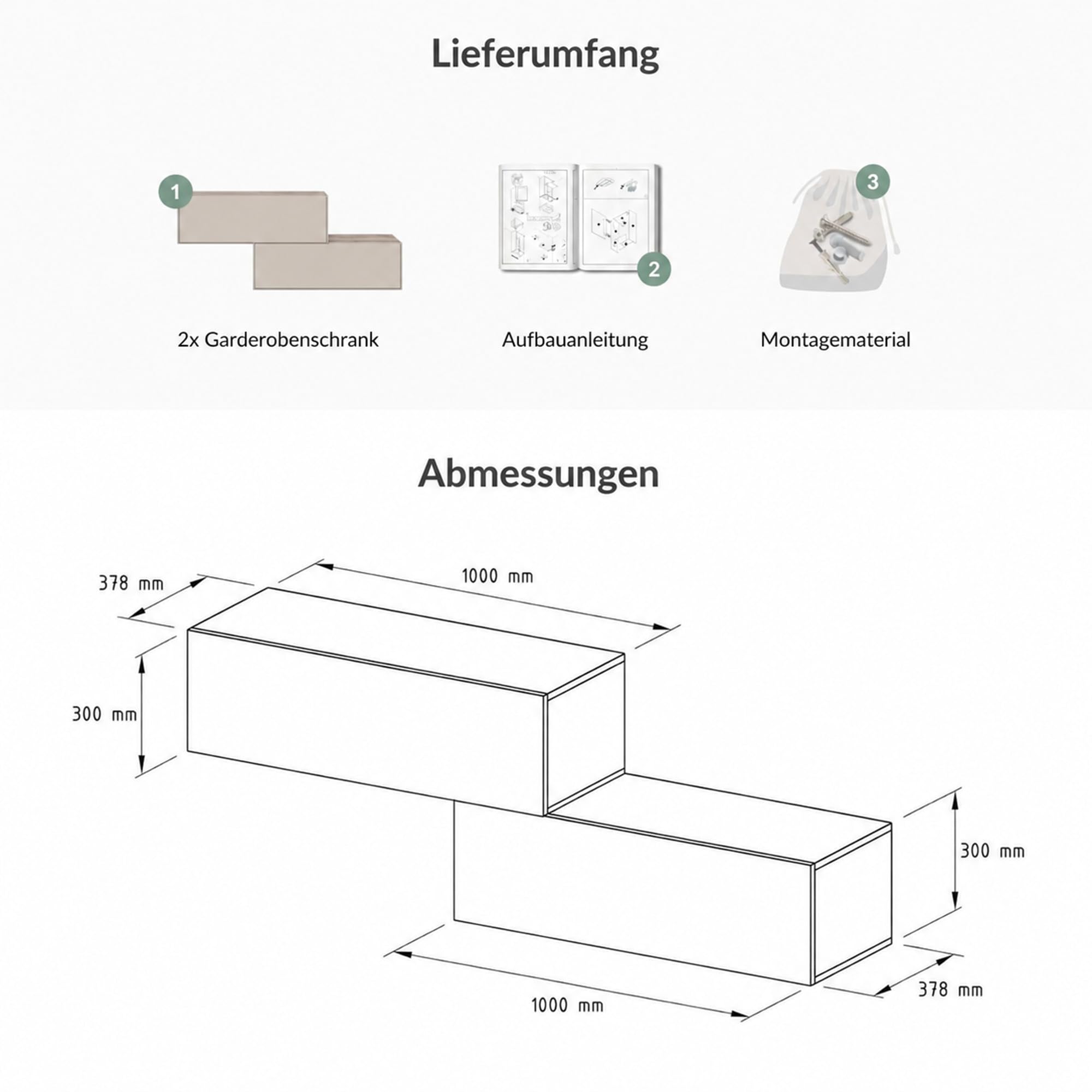 Planetmöbel Flur Möbel Garderobe 2X 100 cm Hängeschrank