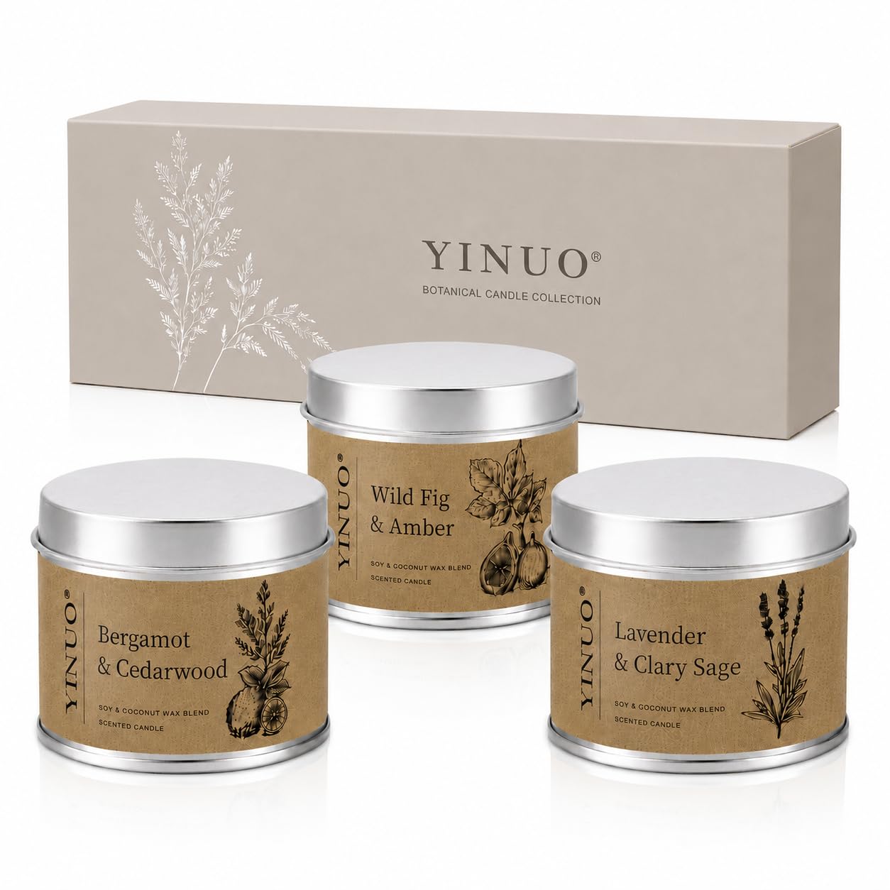 Yinuo Mirror Scented Candle Gift Set, 3 x 150 g Soy Coconut Wax Candles