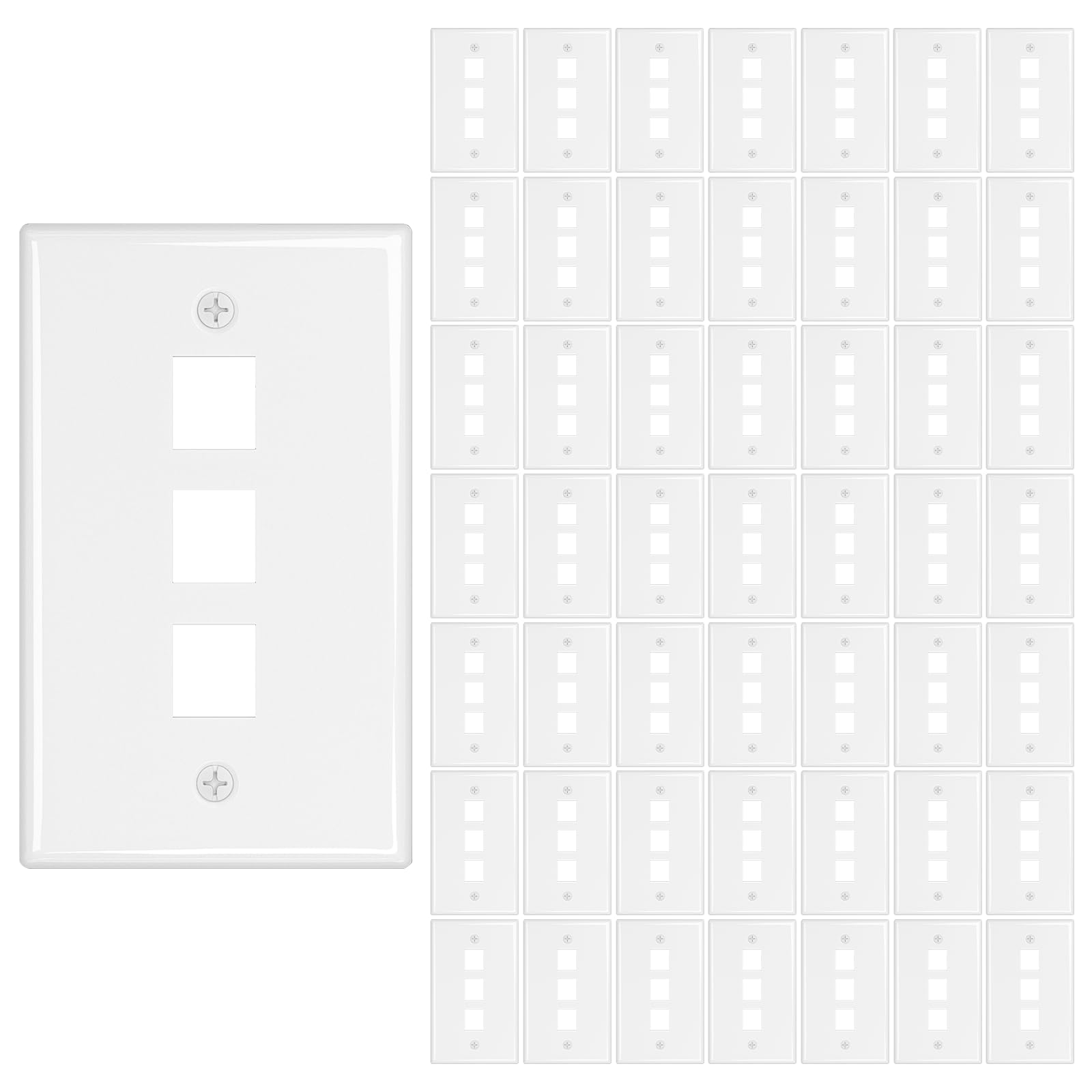 iwillink 3-Port Keystone Wall Plate 50-Pack, Ethernet Wall Plate