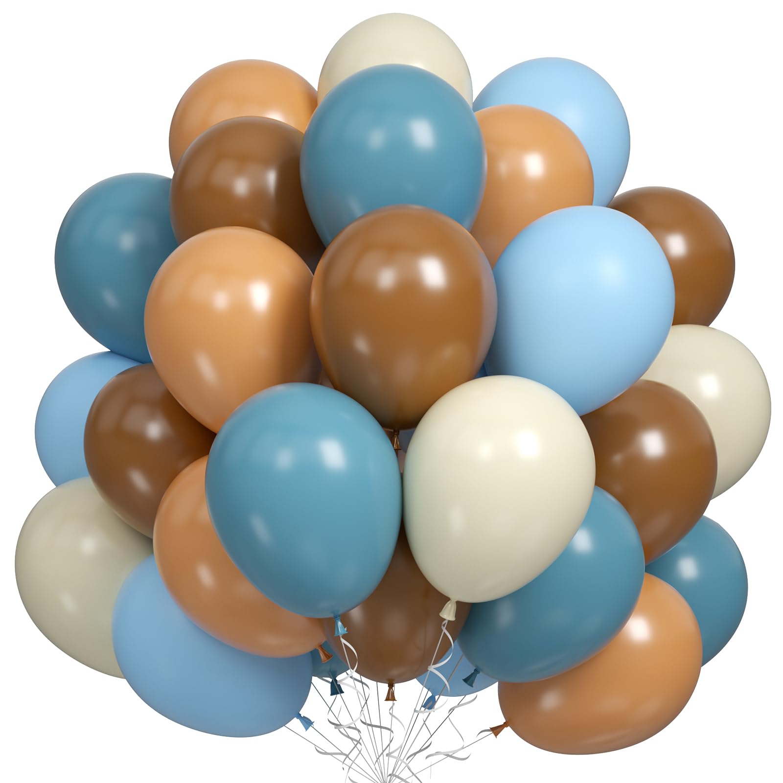 Blue Brown Balloons Set, 60 PCS Slate Blue Macaron Blue Cream Beige Party Balloons and Retro Brown Coffee Latex Helium Balloons, for Baby Shower, Bear, Jungle and Boho Theme Party Decoration