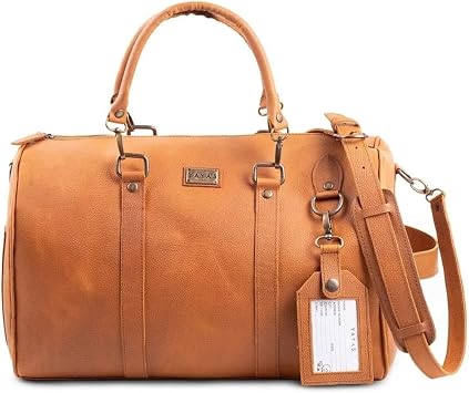 YAYAS Maleta de Mano, Maletas de Viaje 25Kg con Correa al Hombro Ajustable  - 100% Piel - Elegante Bolsa de Viaje y Gym Bag Fitness - (Maleta de Mano  Cafe Claro) :