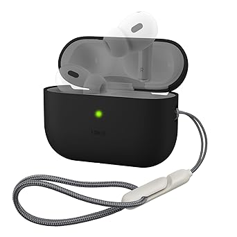 Oboe Soft Silicone Protective Case Cover Compatible with Apple AirPods Pro 2 Case with Anti-Lost Lanyard (Black) [AIRPODS & Charging CASE NOT Included]
