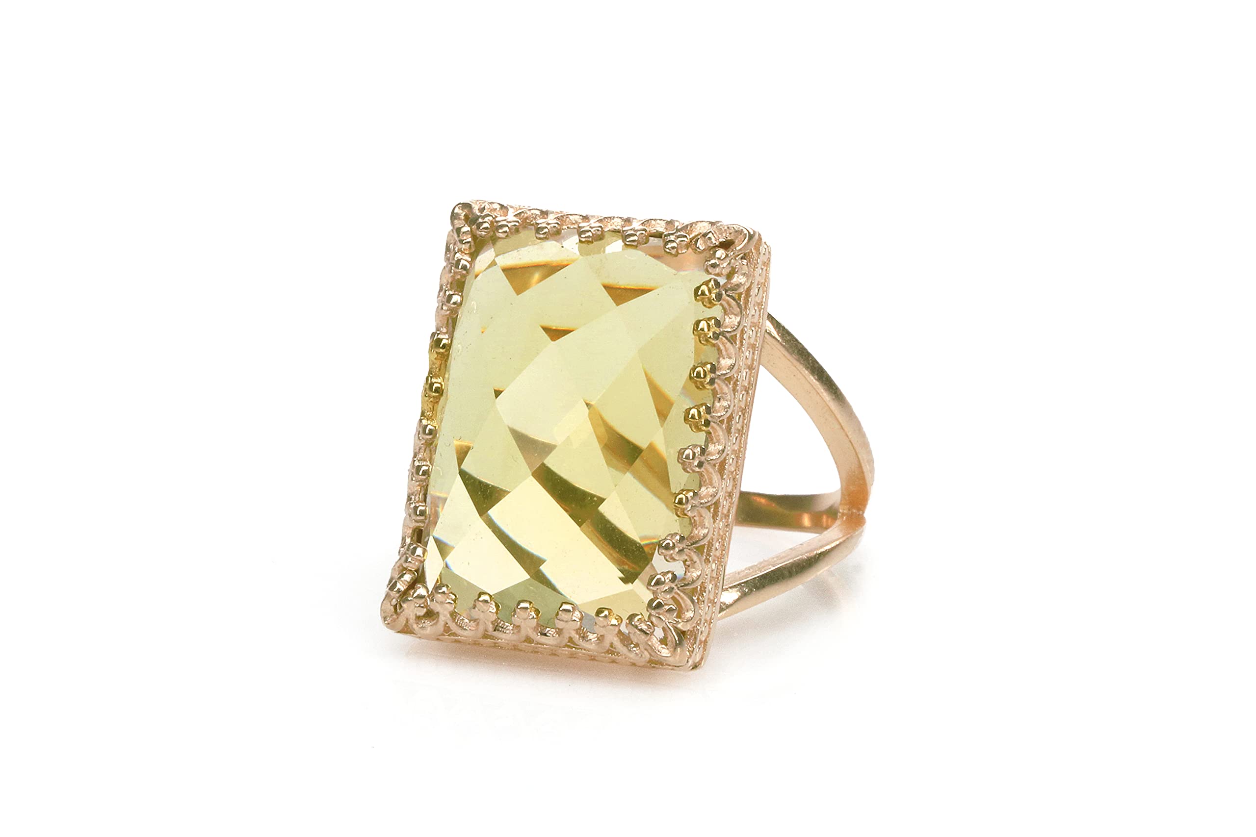 Anillo Único de Cuarzo Amarillo de Anemone Jewelry - Cuarzo Limón de en Plata de Ley 925 - Hermosos Anillos de Declaración para Mujeres - Joyas para Bodas, Fiestas, Compromisos - Hecho a Mano