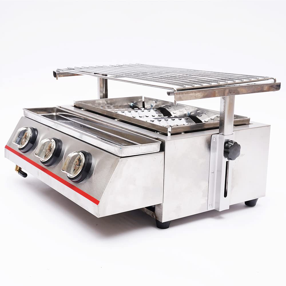 WOHAIPA Commercial Gas LPG Grill 3 Burners Smokeless Indoor Gas Grill Barbecue Griddle w/Separate Switch Oil Catching Pan & Food Pan for Backyard, Garden, Courtyard, Terrace