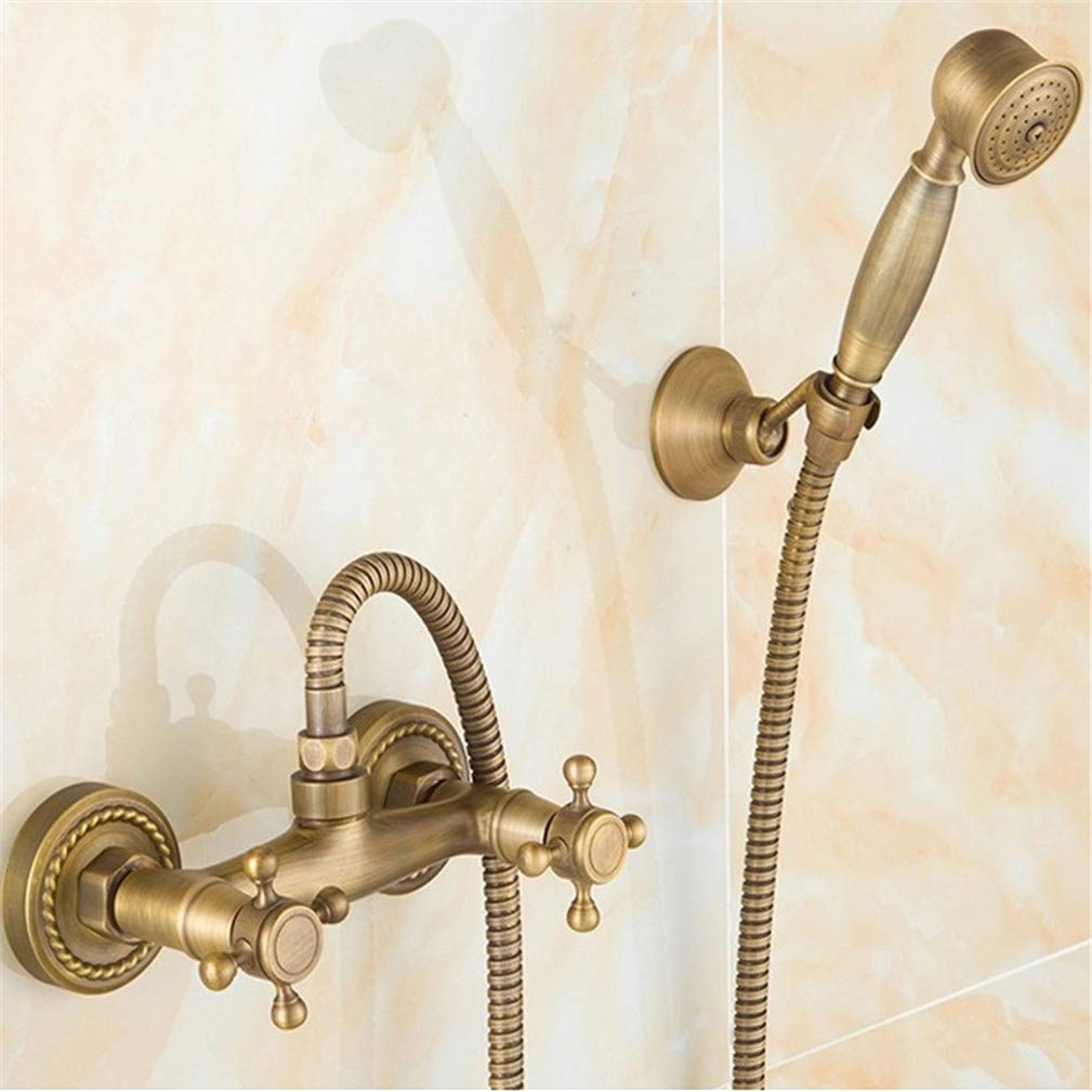 JYBNBBE Bathtub Faucets Wall Mounted Antique Brass Brushed Bathtub Faucet with Hand Shower Bathroom Bath Shower Faucets Torneiras Hot and Cold Water Mixer