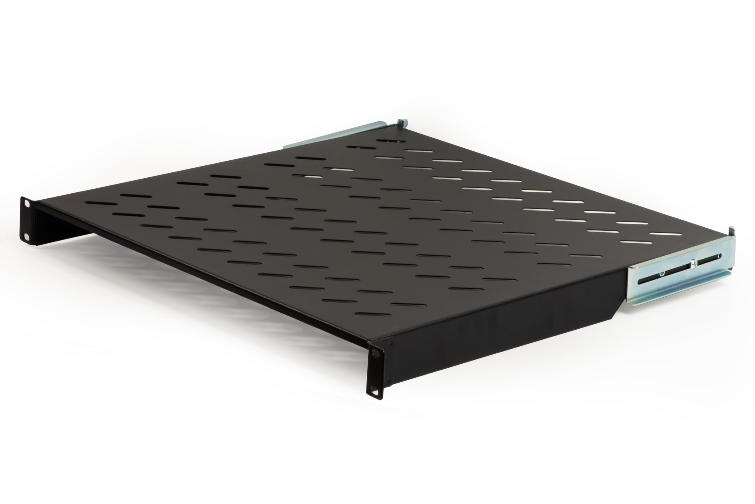 Link LKRIP450LN - Mensola in Acciaio estendibile per Armadio Rack 19" (1U, Nero RAL9005, 48,5x46,5x4,5 cm) – Portata 50 kg – Staffe Posteriori Regolabili per profondità 600-800 mm