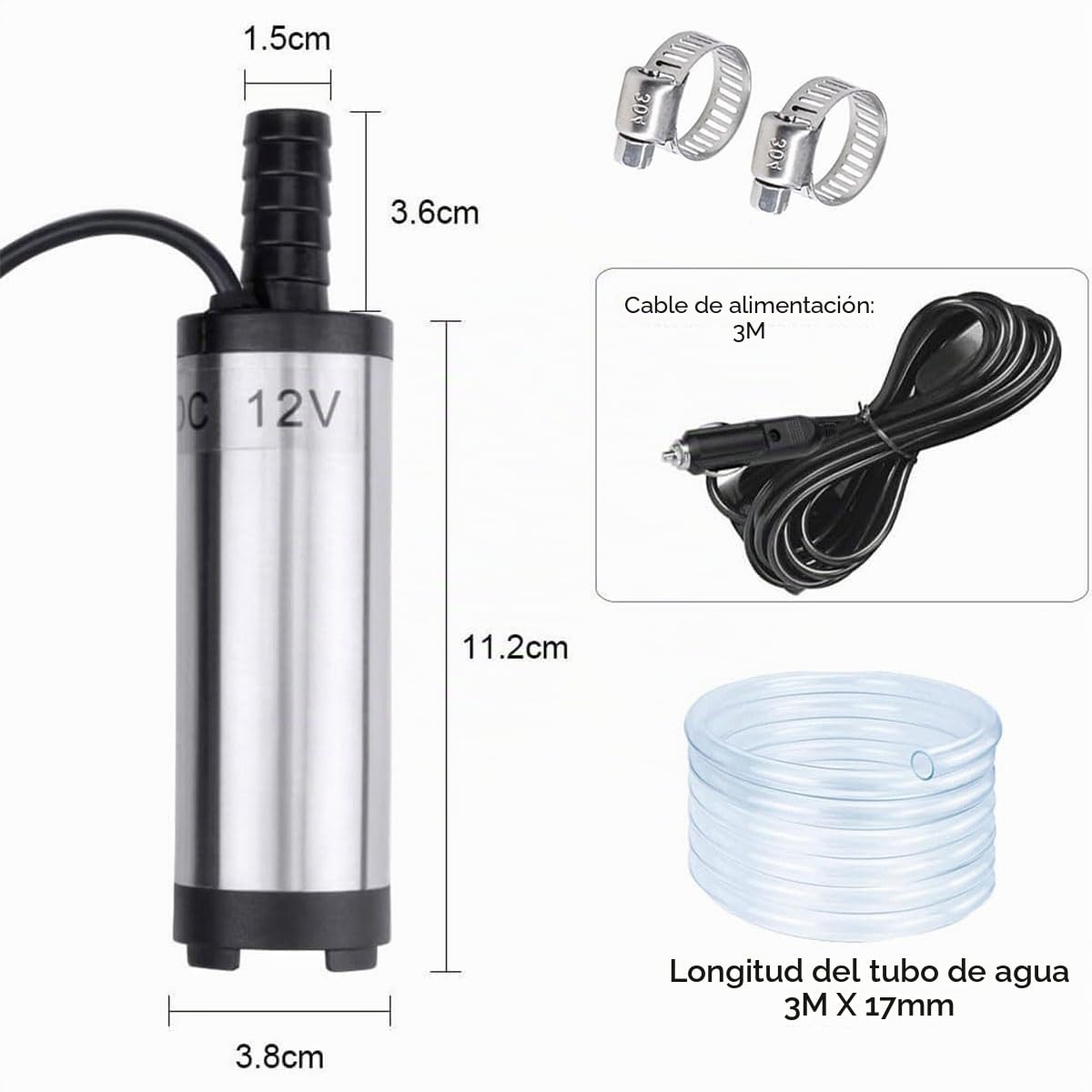 Kingkind Sun 12 V Bomba sumergible eléctrica diésel con red de filtro y manguera de 3 m para vehículo, caravana, camión, caravana, barco marino