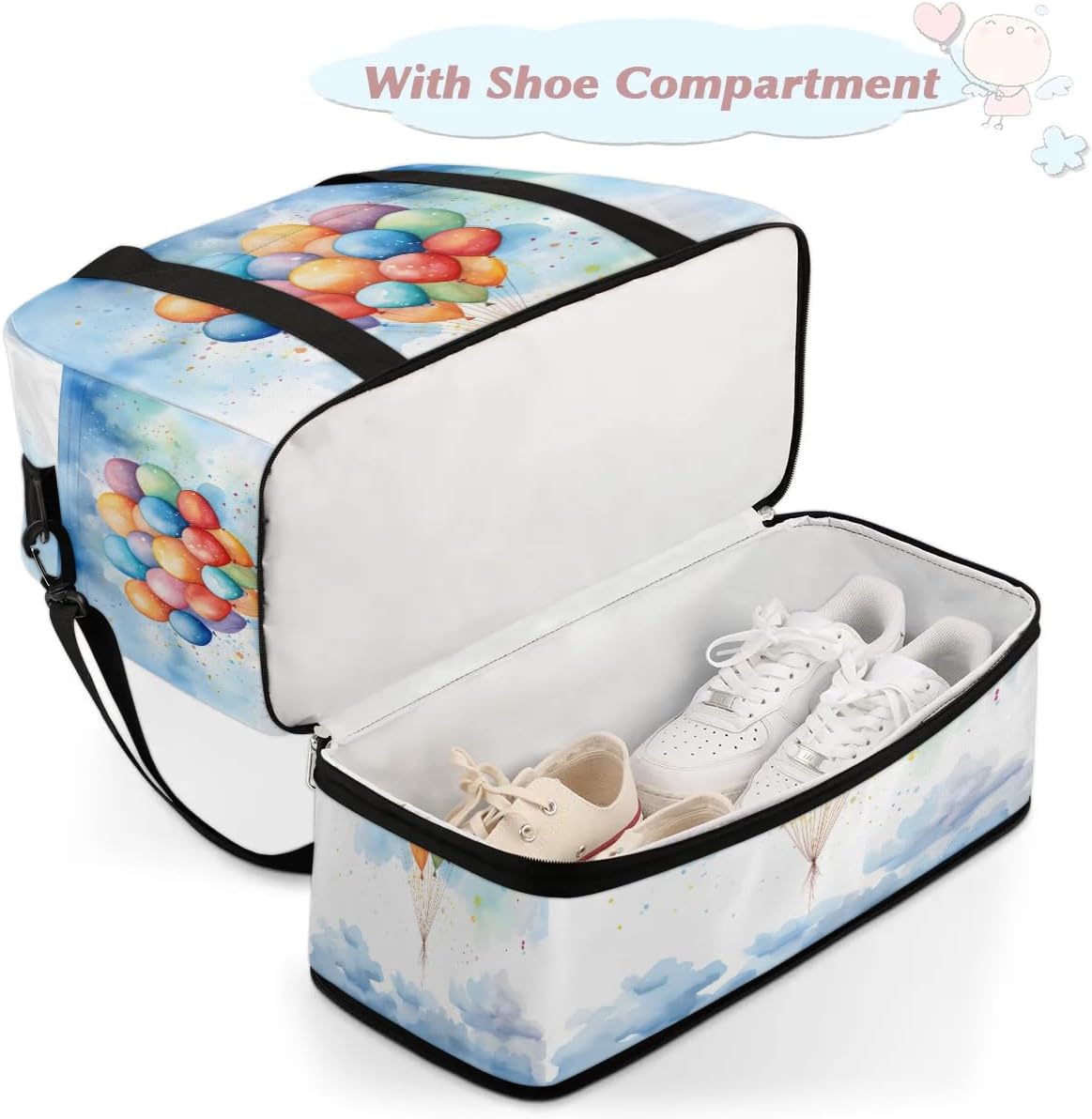 Sports Duffel Bag, Foldable Balloons Travel Duffel Bag, Gym Yoga Beach Bag Weekender Overnight Bag with Shoes Compartment for Men Women, Colorful Balloons