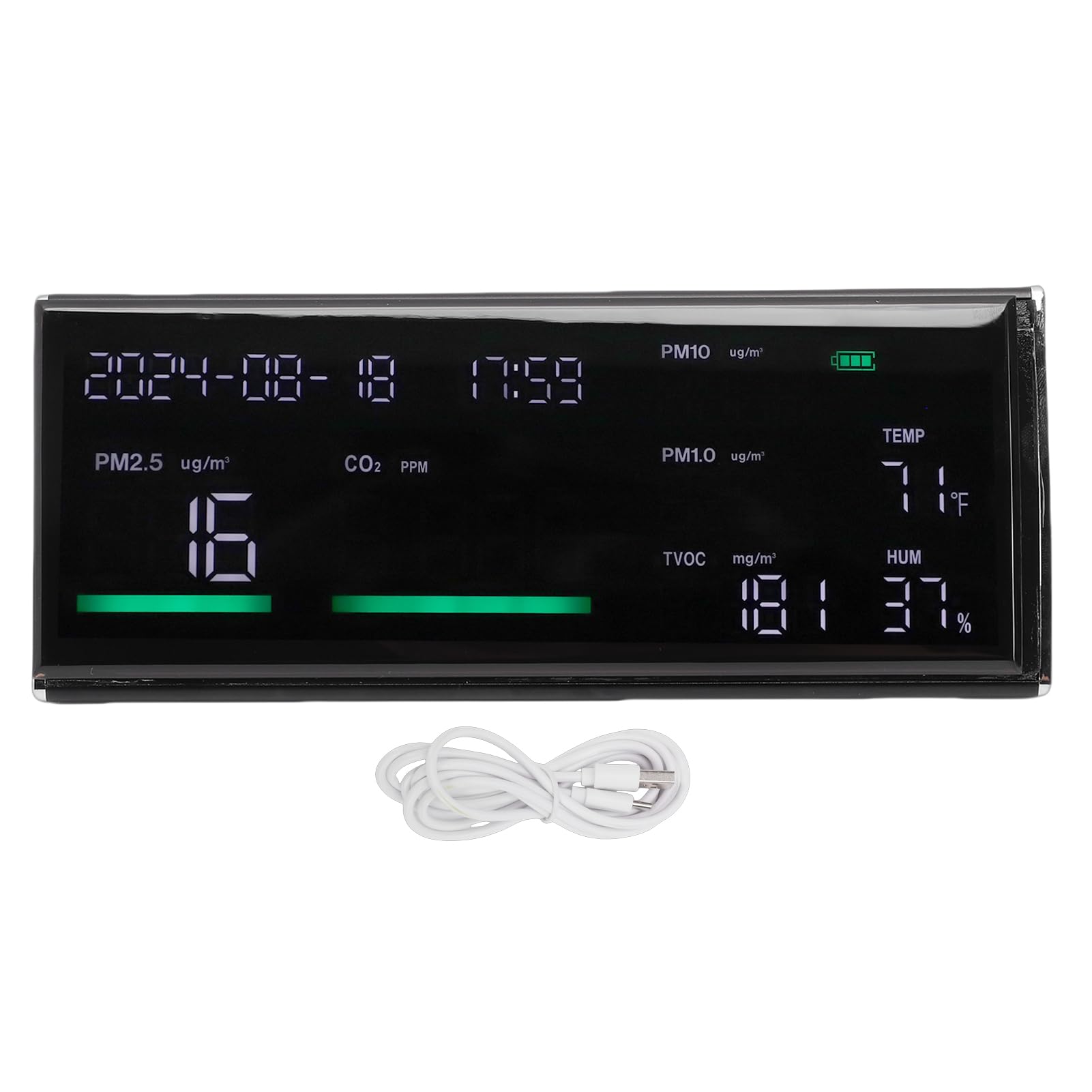 Monitor Integral de Calidad del Aire Detector de CO2 Portátil para PM1.0 TVOC Temperatura Humedad Probador de Aire Doméstico para Monitoreo Continuo (Negro)