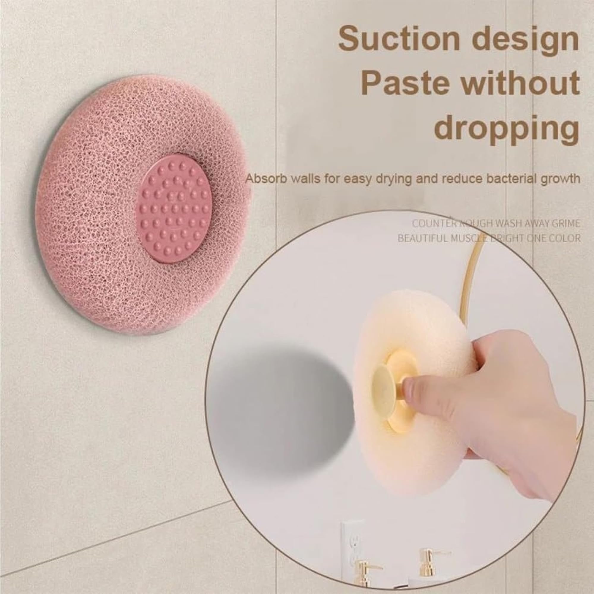Bath Sponge Cleaning Brush with Suction, Exfoliating Loofah