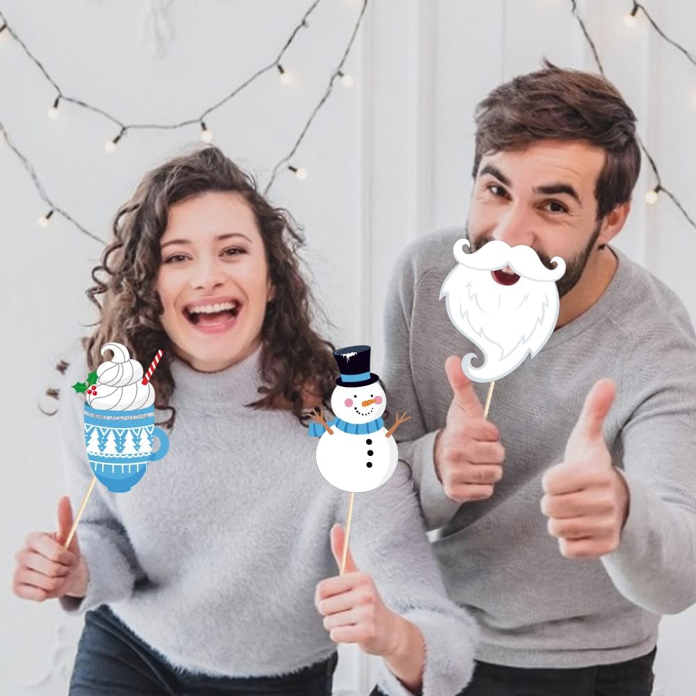 Snowman Photo Booth Props,Winter Wonderland Snow Booth Props(25CT) - Image 3