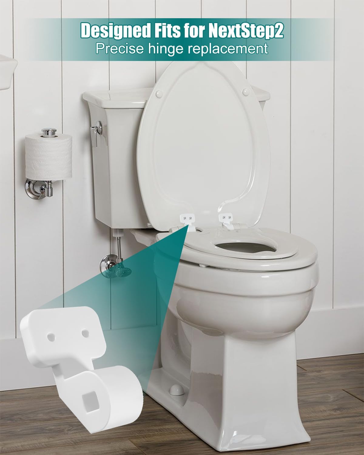 Toilet Seat Hinge Bracket Fits for Bemis NextStep2, Hinge Replacement Mounting Hardware, Fix for Loose or Wobbly Toilet Seats, 2 Pair White with Screws