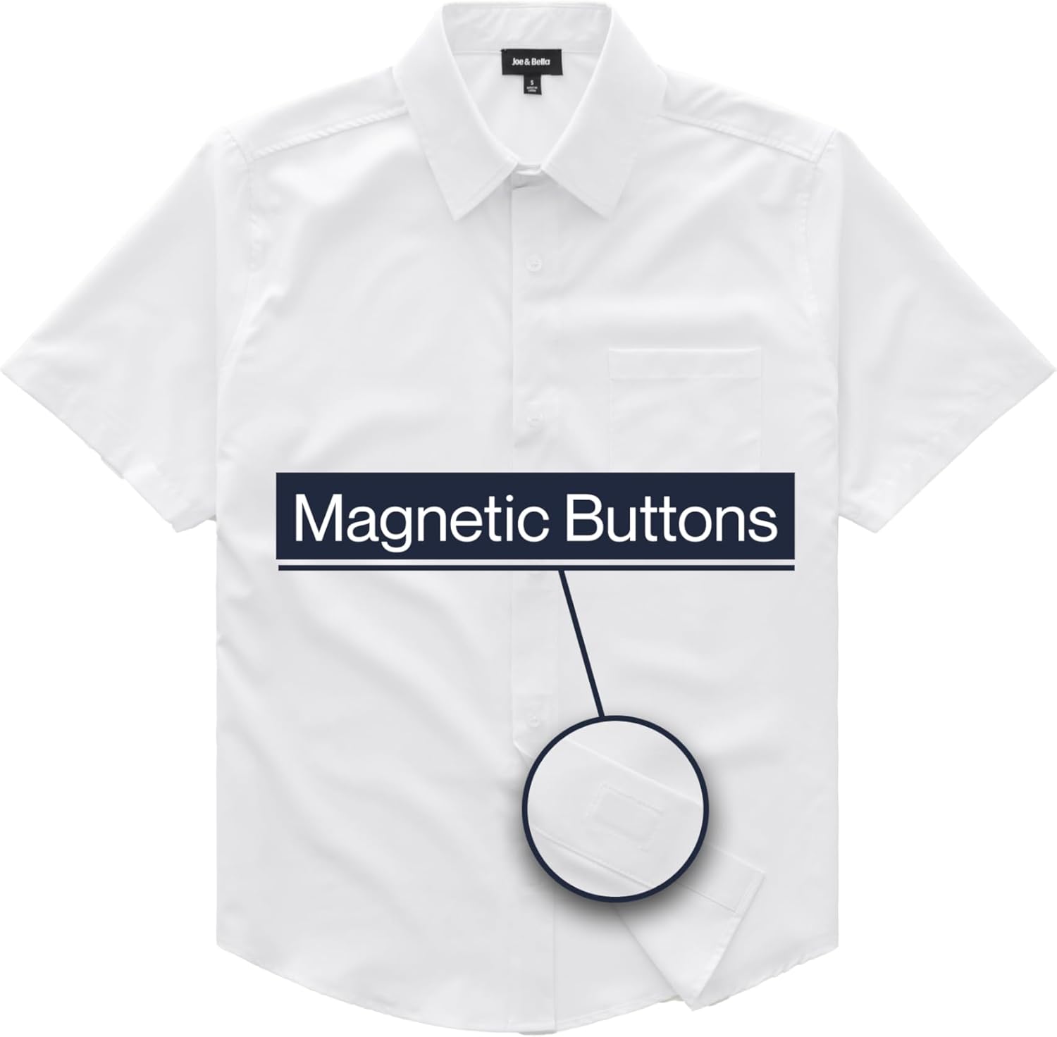 Joe & Bella Magnetic Button Shirt for Men - Short Sleeve, Adaptive Clothing for Men - Magnetic Closure Dress Shirts, Relaxed Fit, Hidden Magnets, Easy One-Hand Dressing, Stretch Cuffs - (White, 3XL)