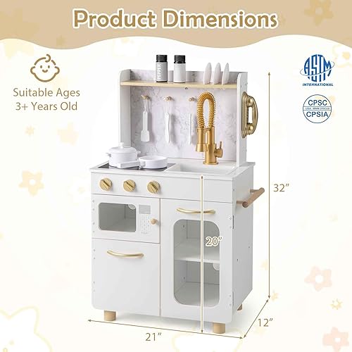 Miniatura 6 de Costzon Juego de cocina para niños, cocina de juego de simulación con grifo extraíble, fregadero, estufas, teléfono, microondas, horno, escurridor