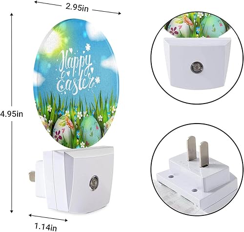 Miniatura 7 de EKOBLA Luz nocturna con enchufe de Feliz Pascua huevos realistas en nubes de cielo azul luces nocturnas de hierba verde enchufe en la pared sensor