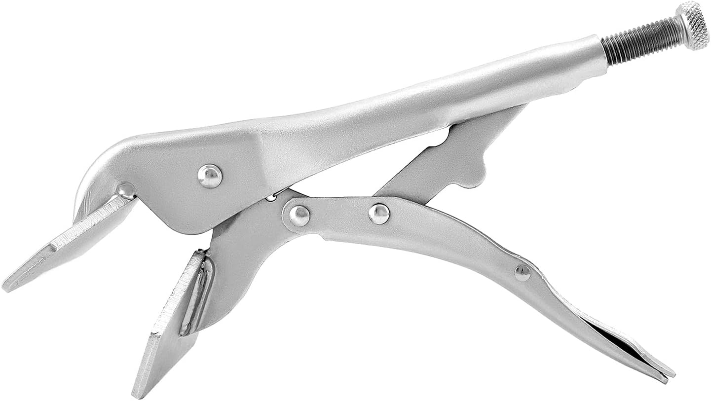 QWORK 10" Locking Sheet Metal Clamp, 4 Pcs Welding Locking Plier Tools, Heavy Duty Sheet Metal Grip Tool, Heat-Treated Nickle Plated Welding Plier, Extra Wide Duck Billed Pliers