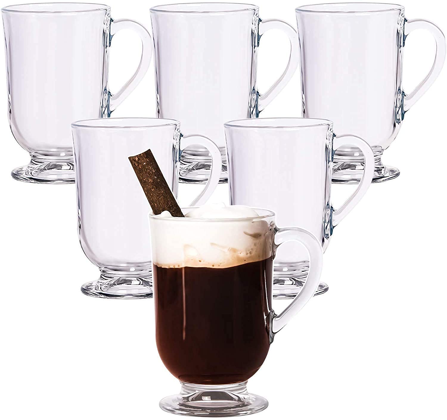 300ml Glass Coffee Mugs Clear Coffee Cups with Handles Perfect for Latte, Cappuccino, Espresso Coffee, Tea and Hot Beverages, Set of (6)