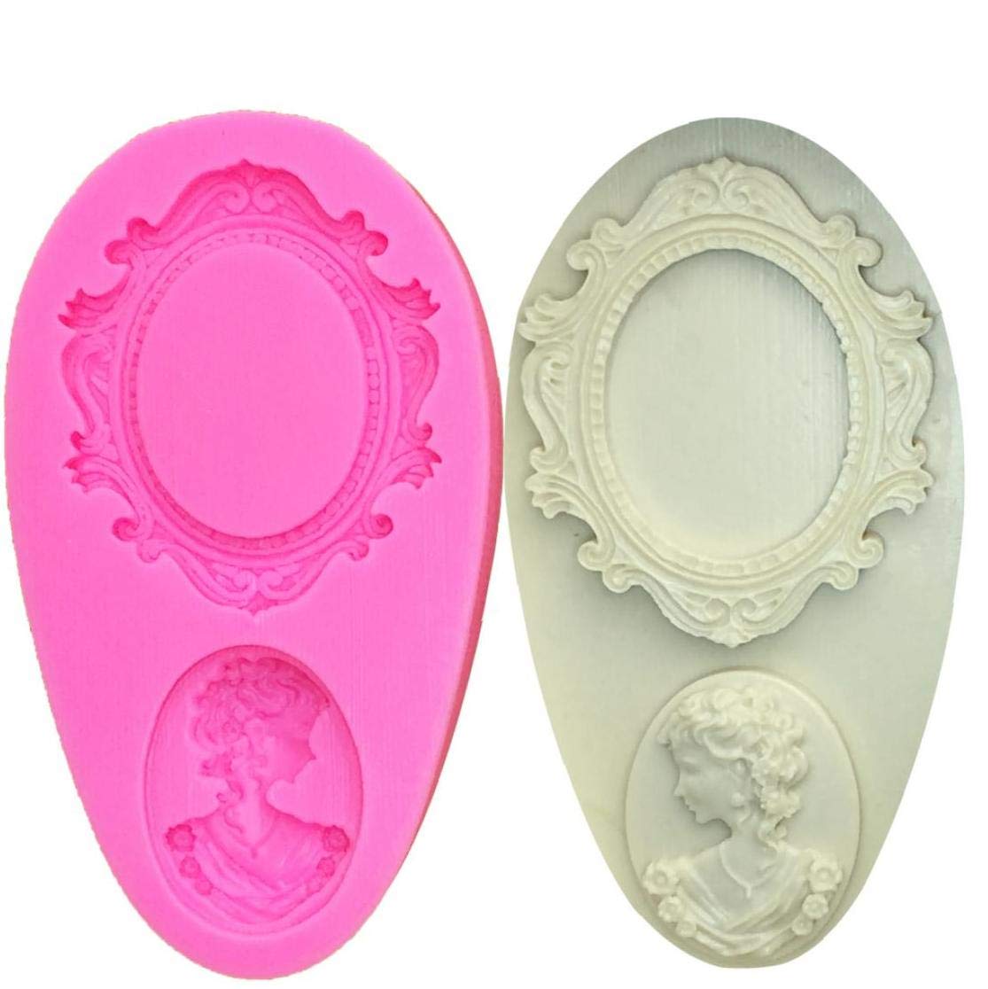 Casecover Pink Lady Photo Frame Fondant Mould Flower Lace Silicone Moulds Diy Sugarcraft Cake Decorating Tools Chocolate Baking Moulds 1Pc