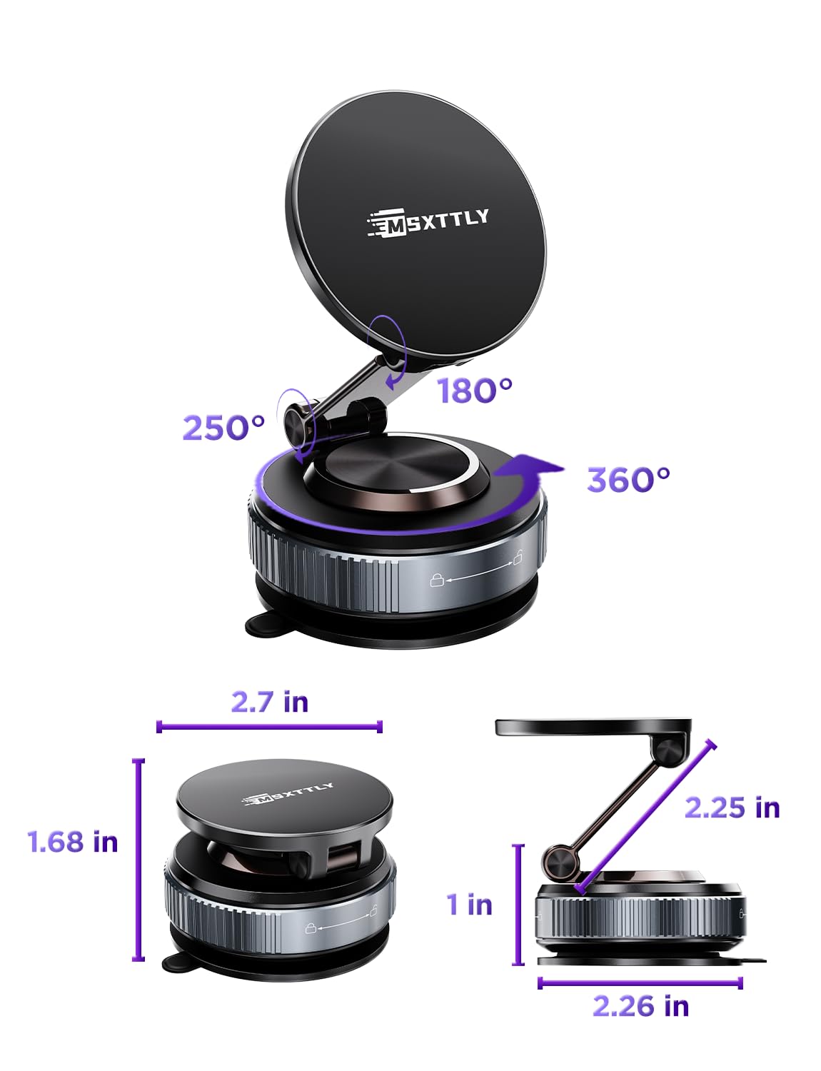 MSXTTLY Supporto Telefono Auto, Vmag-S2 2026 Supporto Magnetico a Vuoto, Forte Aspirazione, Rotazione 360°, Compatibile con iPhone 17-12 Pro MAX e Android Nero