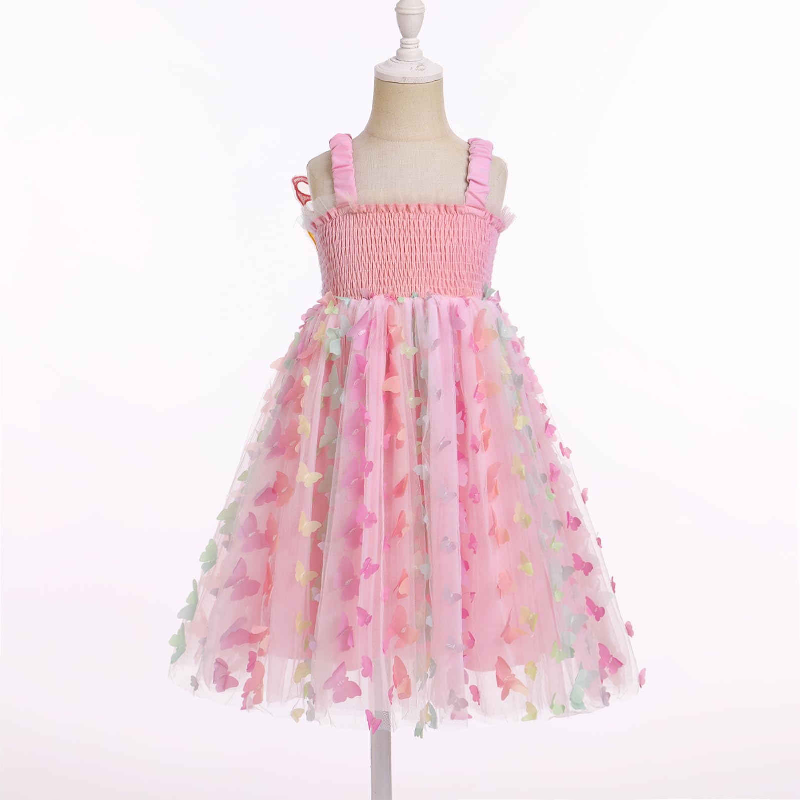 IBTOM CASTLE Birthday Dress Toddler Girls Butterfly Dress with Wing Spaghetti Straps Smocked Bodice Rainbow Gradient Tulle Princess Pageant Dance Tea Party Summer Photoshoot Sundress Pink 6-7 Years