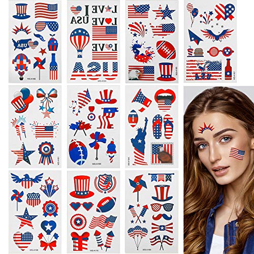 30 Patriotic Temporary Tattoos, American Flag Red White and Blue Fake Tattoos, Independence