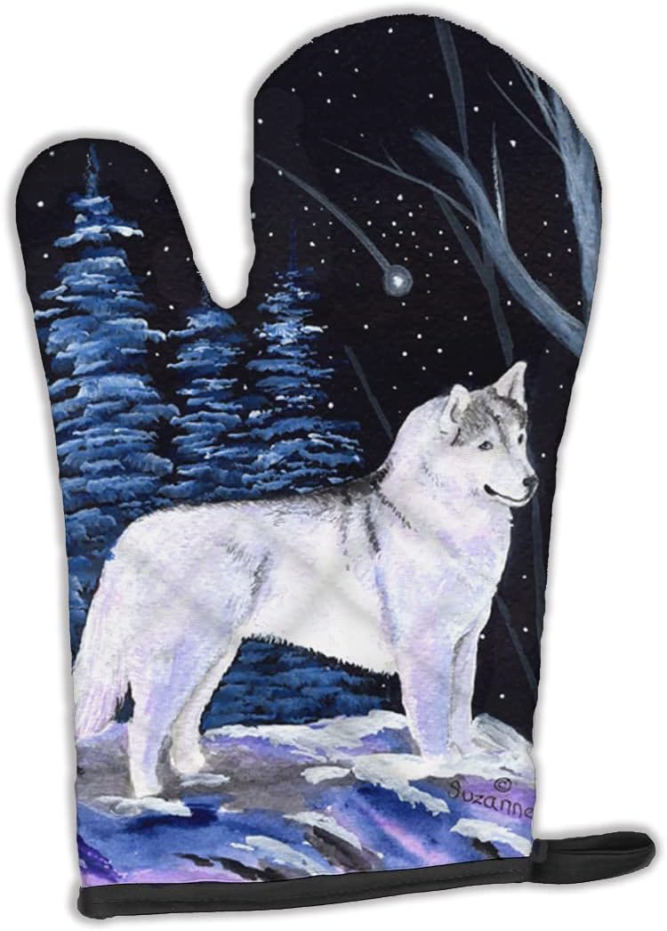 Caroline's Treasures SS8400OVMT Starry Night Siberian Husky Oven Mitt Heat Resistant Thick Oven Mitt for Hot Pans and Oven, Kitchen Mitt Protect Hands, Cooking Baking Glove