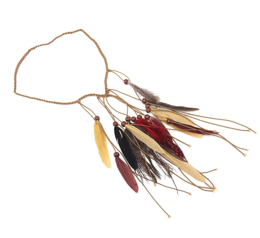 Amoar Feder-Stirnband – Indianer-Haarband Mit Federn & Holzperlen, Hippiesch & Justierbar