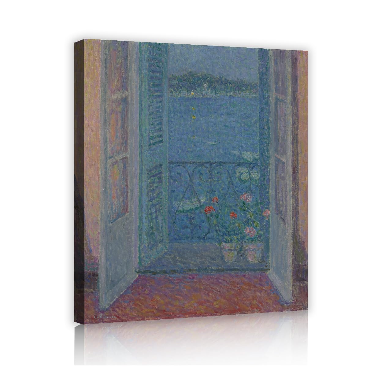 TOANGWALL Henri Le Sidaner Window at Twilight Canvas Wall Art Dining Room Serene Mediterranean Sea View Framed Poster for Lounge Bedroom Decor 40x50cm