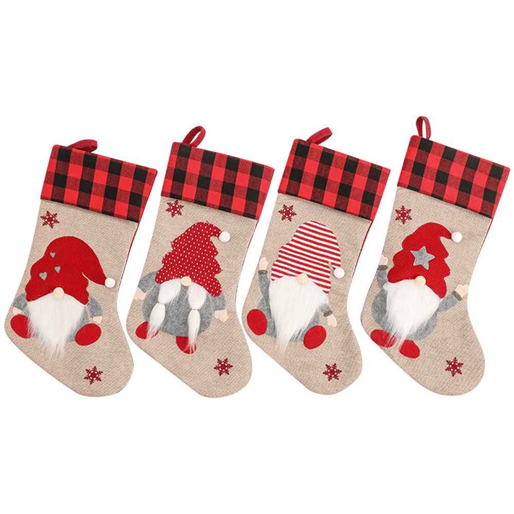 Calze natalizie a forma di gnomi con motivo a forma di sacchetto regalo per camino, decorazione per albero di Natale, 45,7 cm, 4 pezzi