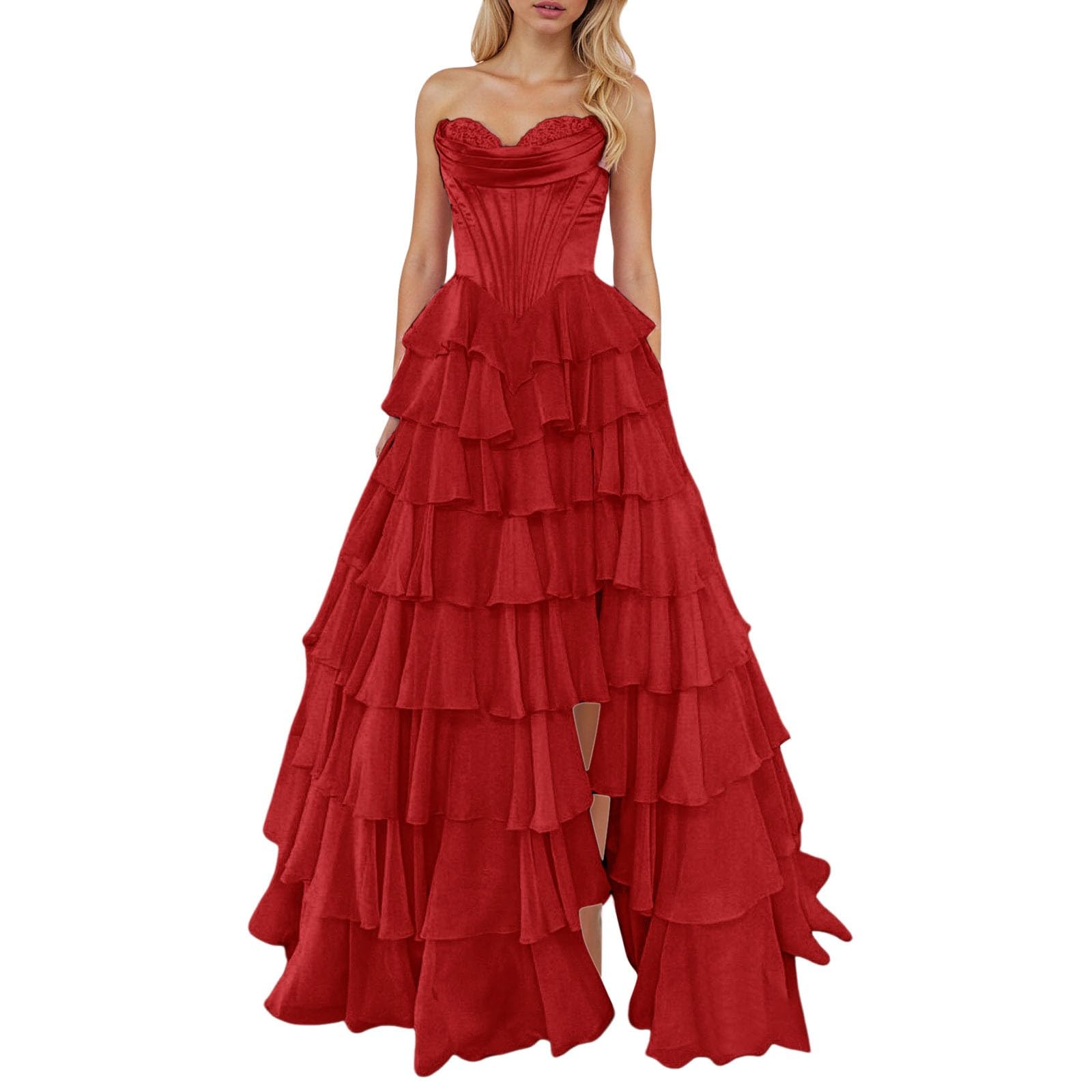 Elegante Vestido Largo de Noche en Gasa con Diseño Corsé y Abertura para Ocasiones