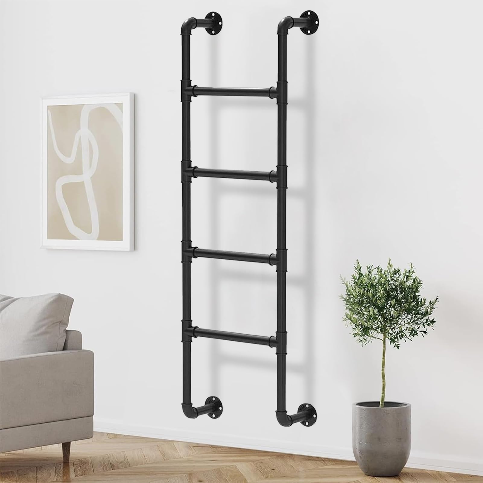 Scala a soppalco in metallo nero Scala a parete, Scala di uscita per ingresso seminterrato in tubo di ferro industriale Scala di sicurezza universale per letto alto esterna appartamenti per camper(260