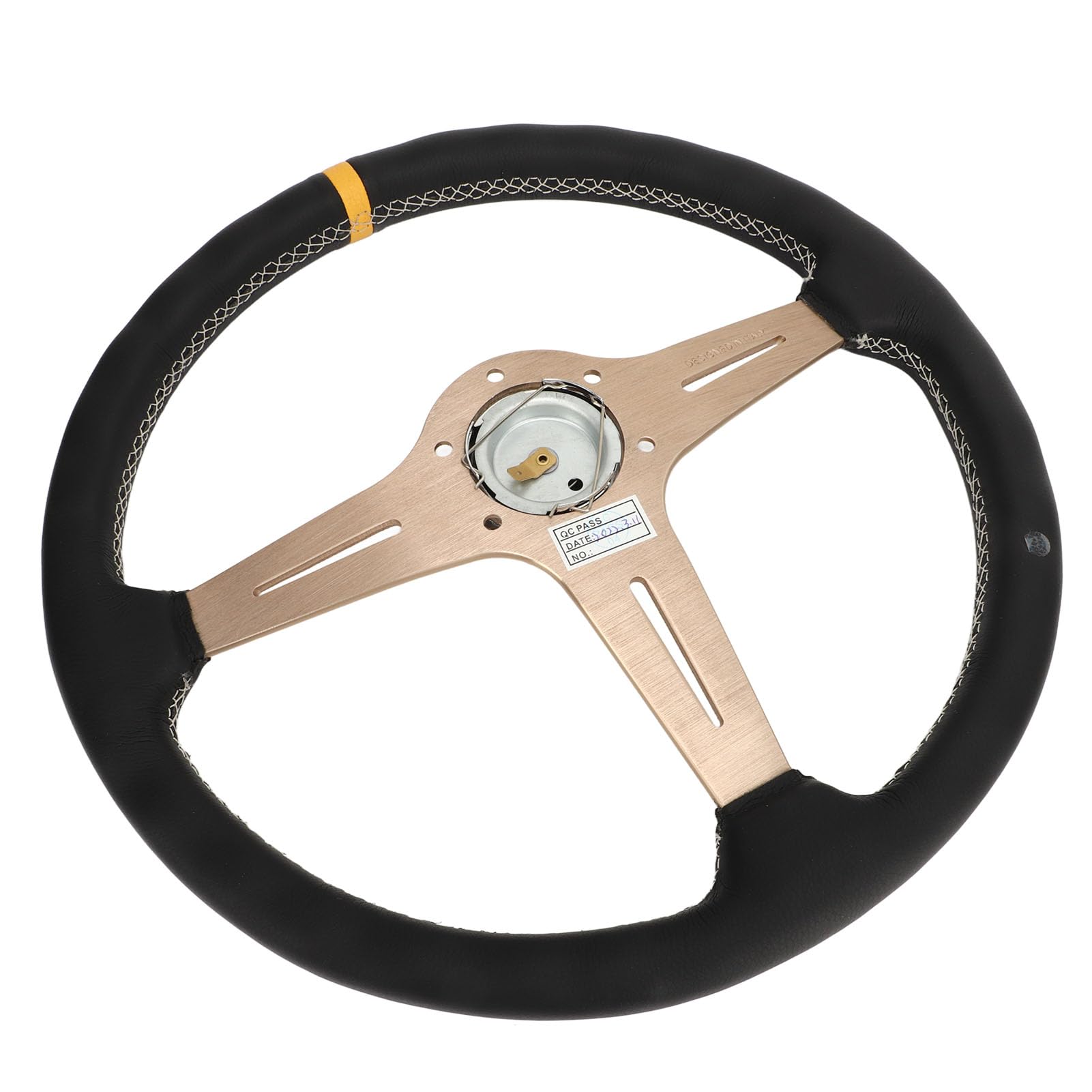 14.5in Volant Cuir Blanc Couture Intérieure Cuivre Couleur Cadre Forte Grip Control Universel pour Voiture Véhicule