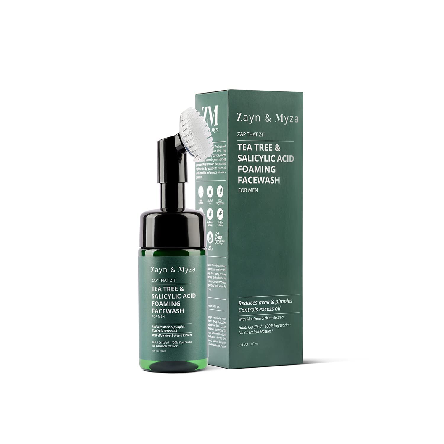 Zayn & Myza Men's Tea Tree & Salicylic Acid Foaming Face Wash with Aloe Vera & Neem Extracts For All Skin Types- 100ml