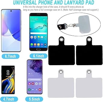 12 Pack Cell Phone Lanyard Tether Tab with Metal Ring, 2 Colors Universal Replacement Attachment Cellphone Tether PVC Patches Sticker Pad for Wrist Phone Strap Smartphone Neck Safety Tether