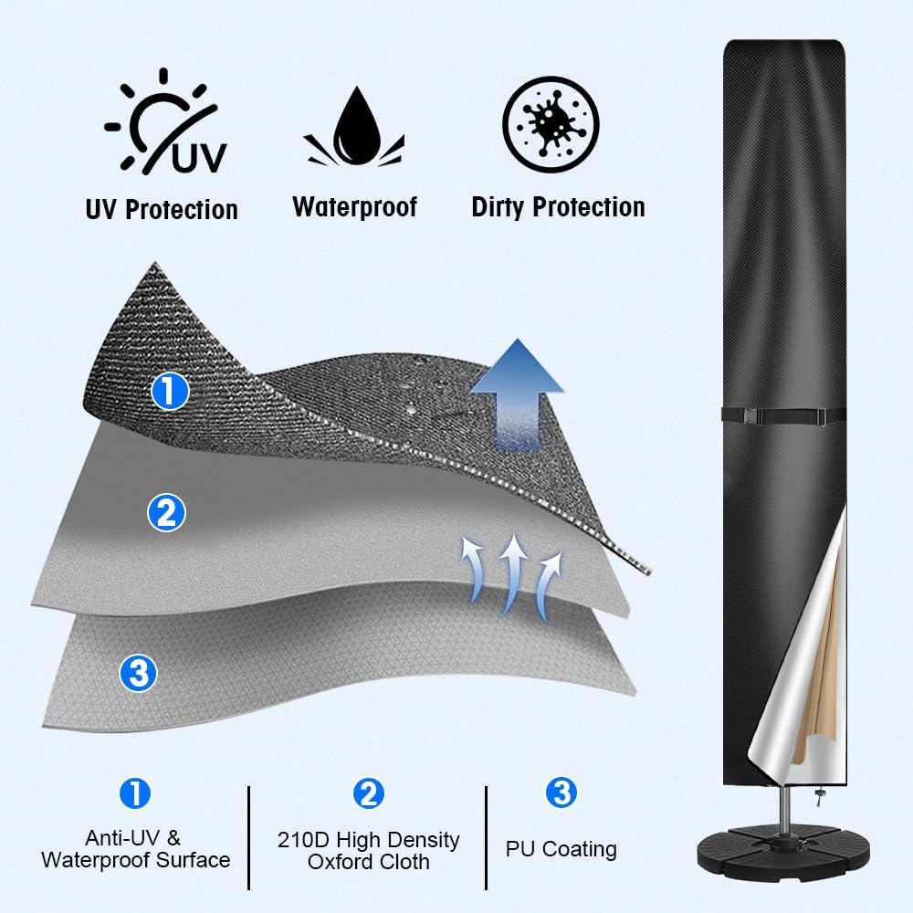 B.PRIME Beschermhoes voor parasols van 200 cm tot 280 cm diameter (158cm x 20/35cm) - Waterdicht, ademend en UV-gestabiliseerd - Hoogwaardige beschermhoes van 210D-Oxford-polyester B.PRIME Beschermhoes voor parasols van 200 cm tot 280 cm diameter (158cm x 20/35cm) - Waterdicht, ademend en UV-gestabiliseerd - Hoogwaardige beschermhoes van 210D-Oxford-polyester
