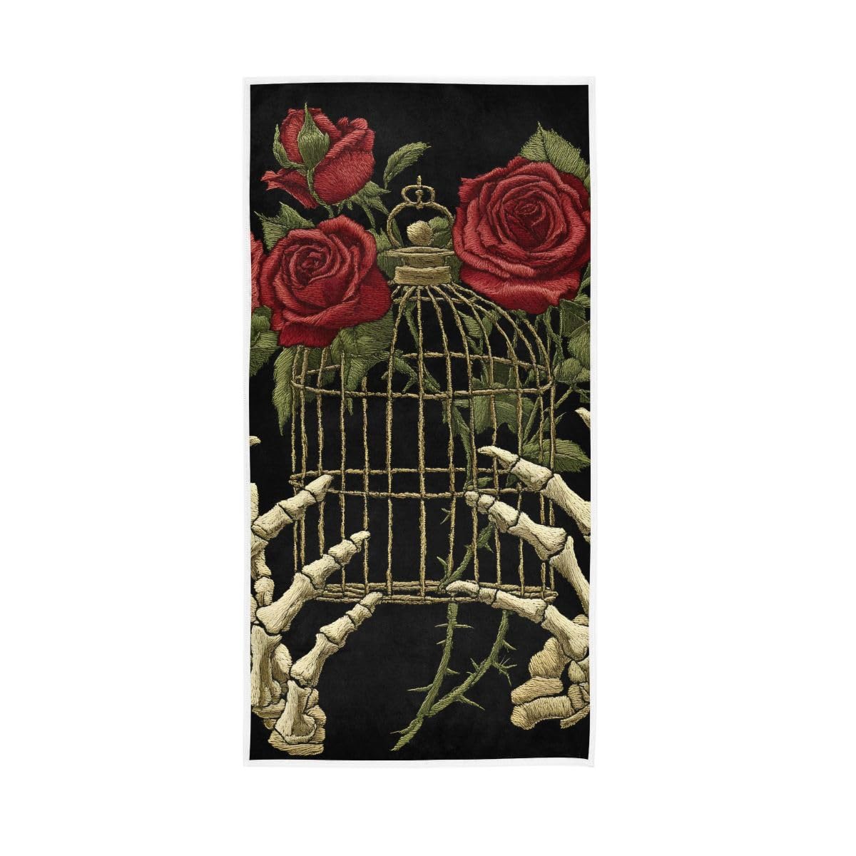 HUYGD Skeleton Hands Rose Hand Towels Soft Washcloths Spa Towels 15 x 30 Inch