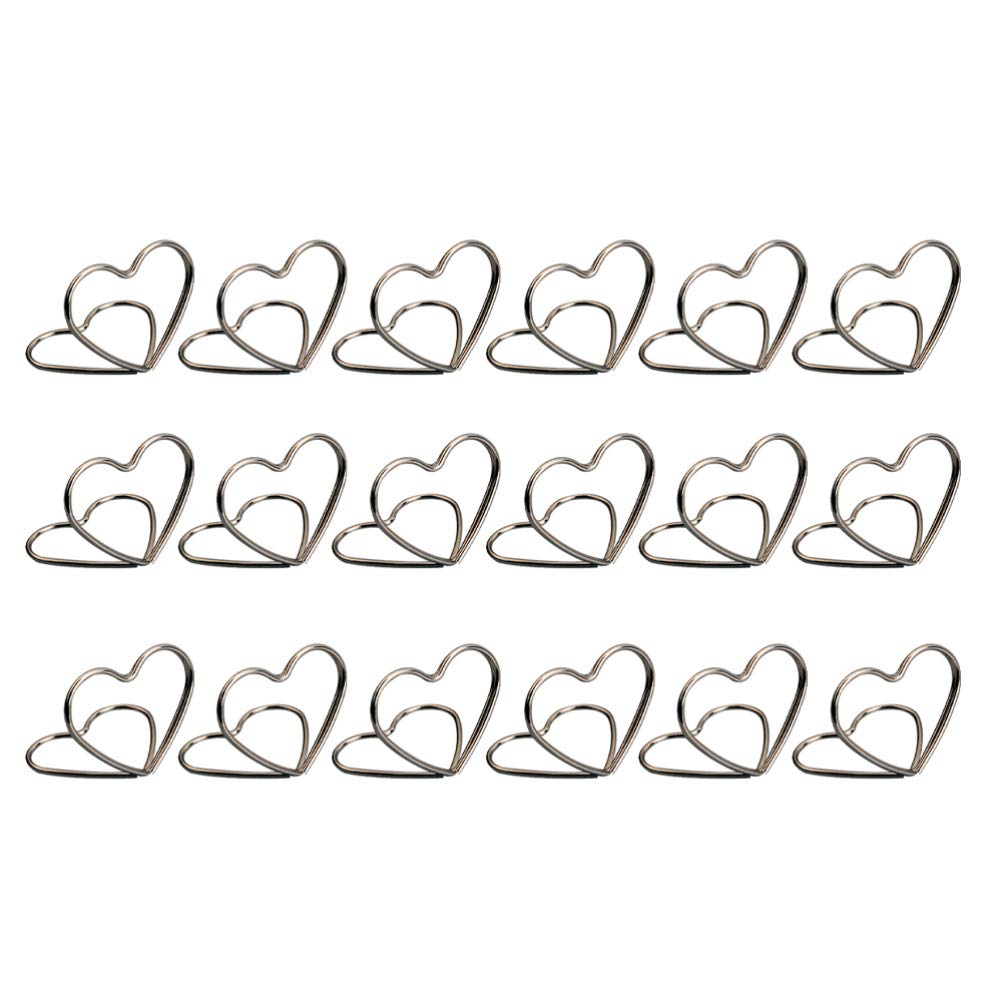Healifty Photo Stand 20 PCS Place Card Holders Heart Shape Table Number Holder Stand Memo Clip Holder Note Holder Pictures Card Paper Menu Clip for Wedding Banquet Home Party (Silver)