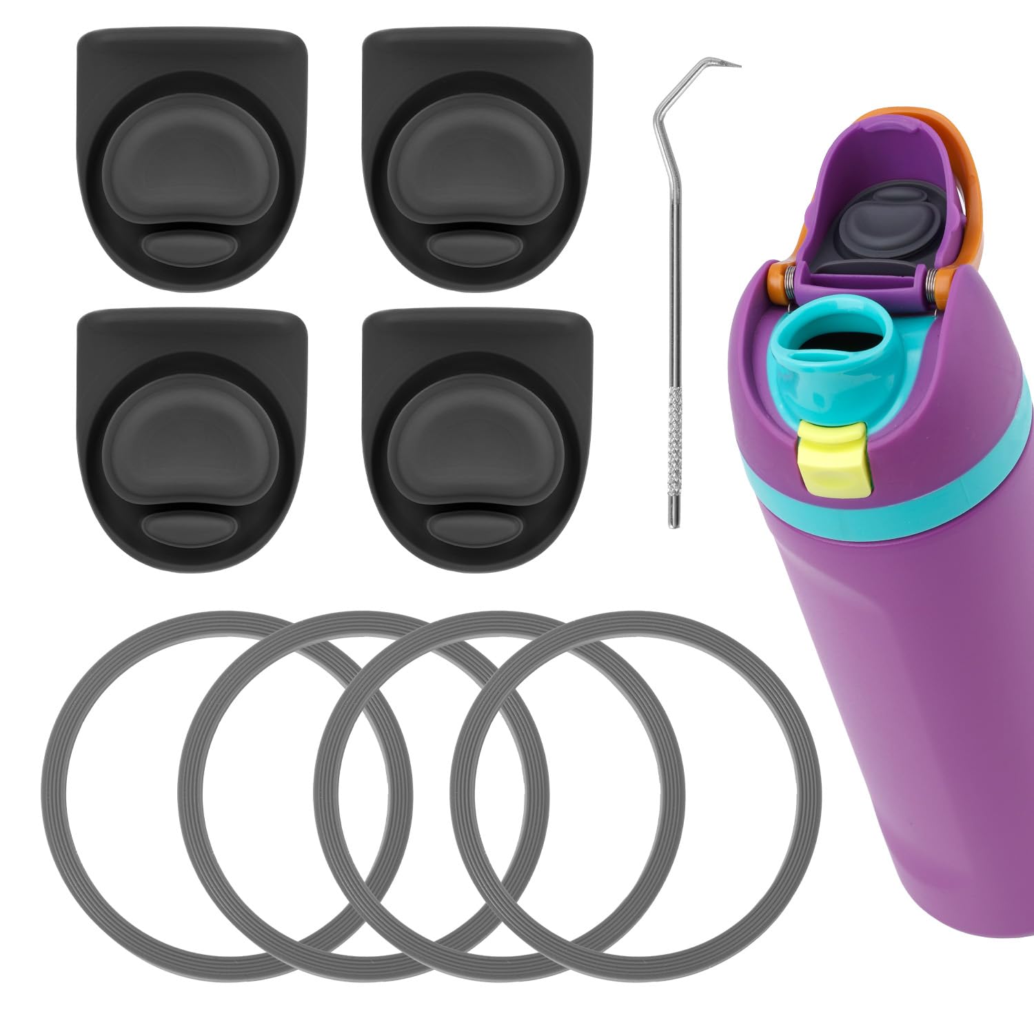 Gosknor Water Bottle Replacement Parts Compatible with Owala FreeSip | Water Bottle Seal O Ring & Replacement Stopper Top