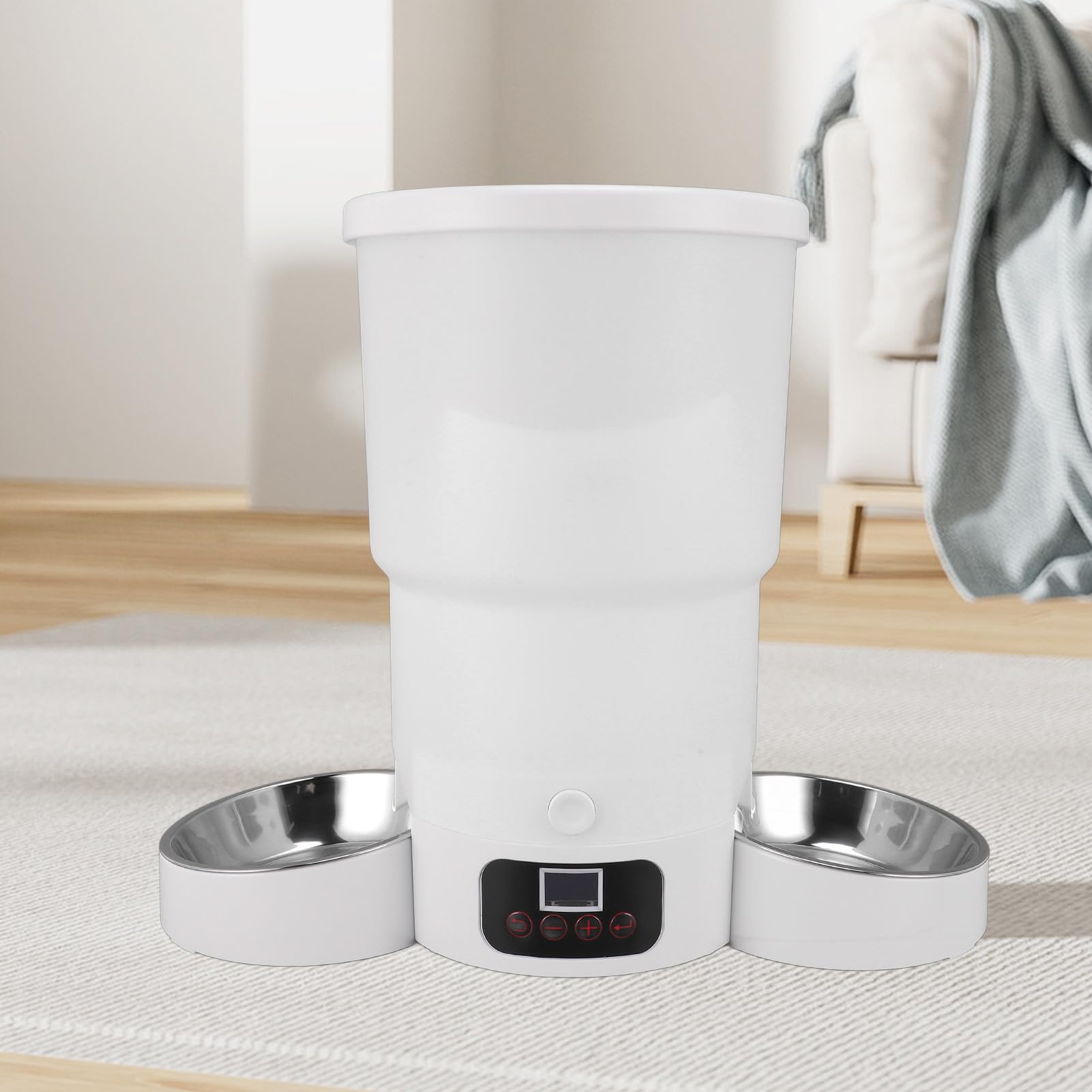Comedero Automático para Gatos, Dispensador de Comida para Gatos de 5L con Control de Porciones y 2 Tazones de Acero Inoxidable, Soporta Doble Alimentación, Gran Capacidad