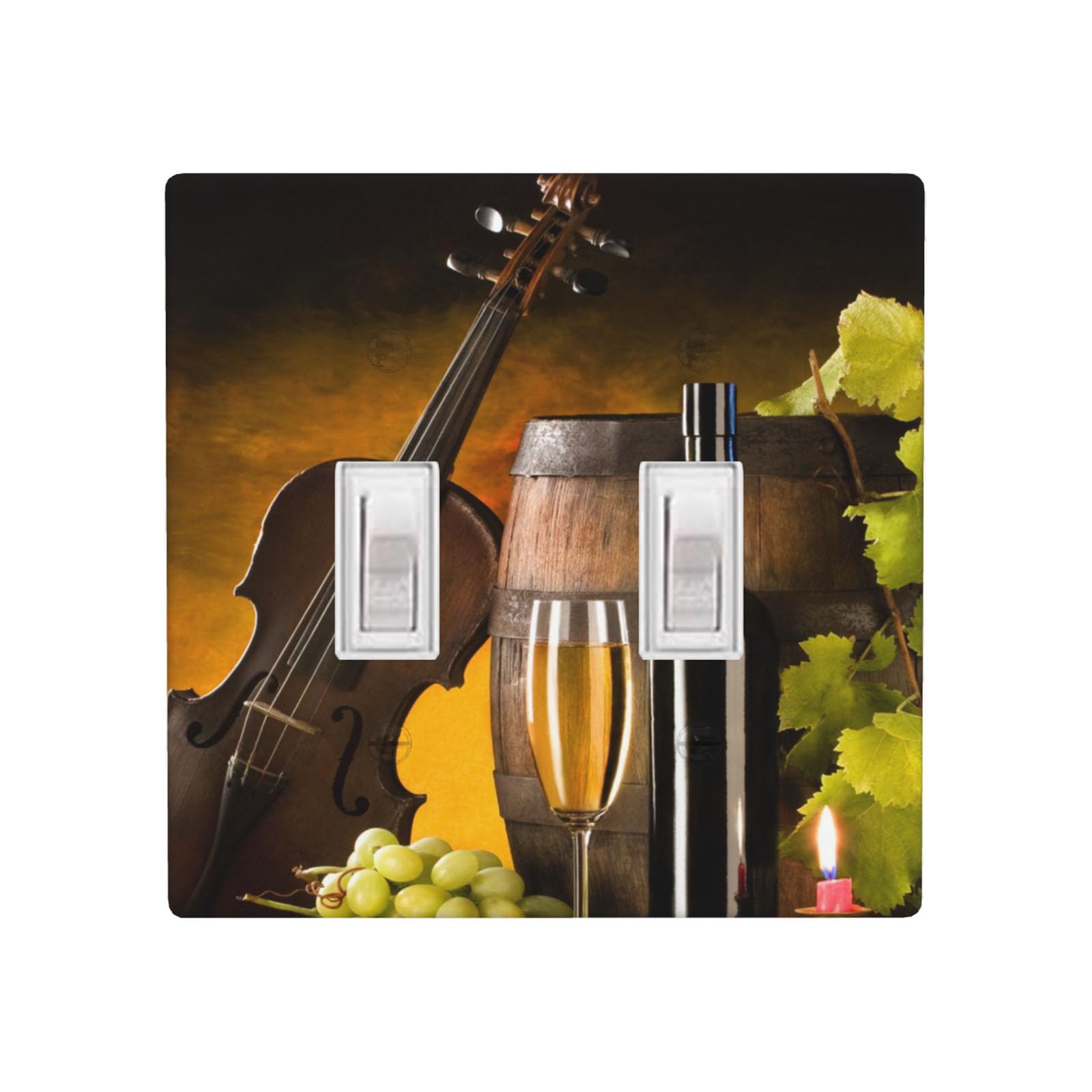 Still-life Painting Light Switch Cover Plates Grapes Grass of Wine Violin Wall Plate Double Toggle Switch Cover Size 2-Gang 4.50" x 4.57"