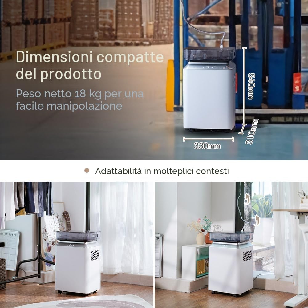 Kalopsia Deumidificatore Casa Muffa Portatile: Professionale 80L/Giorno Pompa 5M Drenaggio Automatico per Grandi Ambienti 170㎡ Silenzioso 46dB Cantina/Bagno/Stanza/Seminterrato/Garage/Ufficio