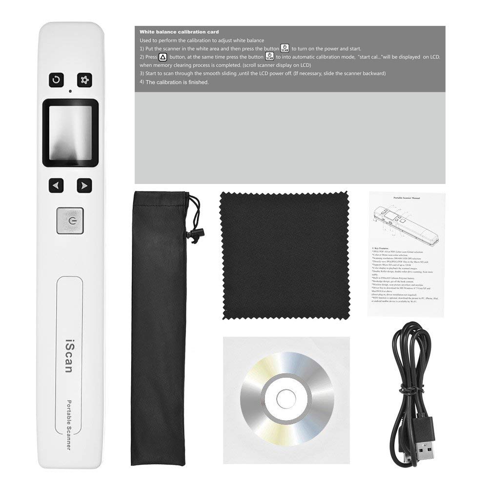 for iScan WiFi Wand Tragbarer Scanner Wiederaufladbar A4 Dokumentenscanner 1050DPI JPG/PDF Mit LCD-Bildschirm (Weiß)