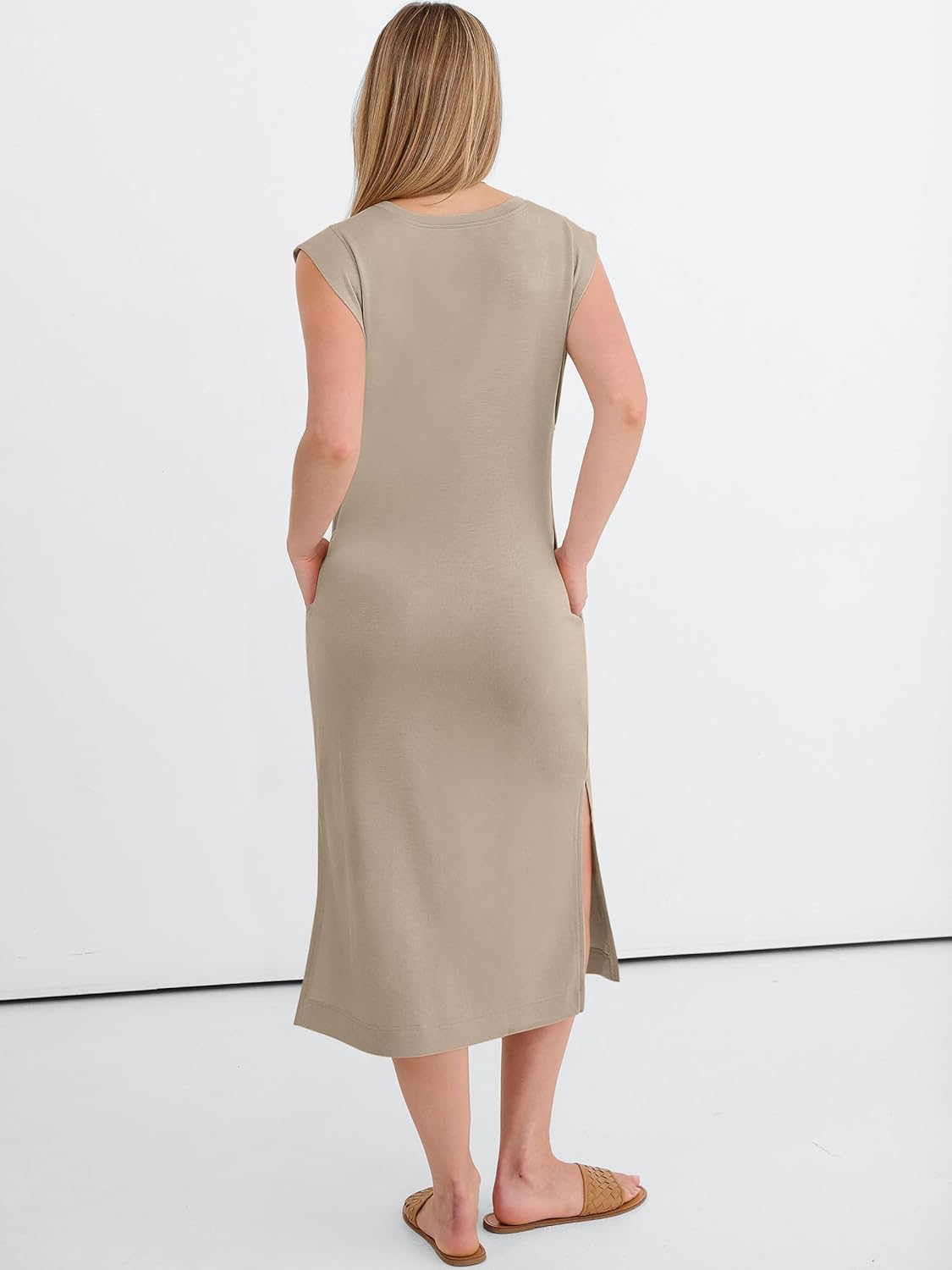 ANRABESS Womens Summer Casual Midi Dress Sleeveless Crewneck Loose Split Wrinkle-Free Beach Travel Vacation Long Sundress - Image 5