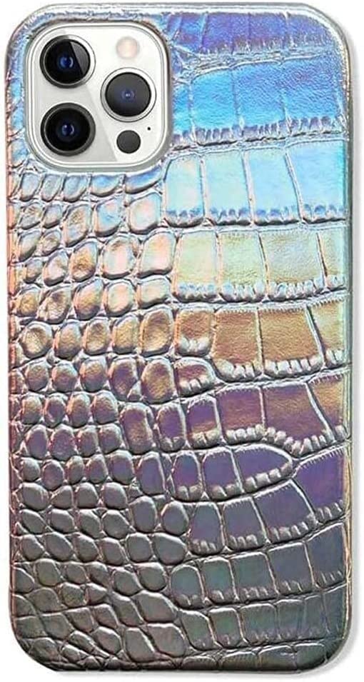 Coque iPhone 12 Pro cuir floqué crocodile argenté avec protection écran